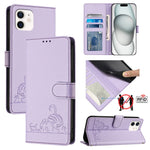 Custodia per telefono in pelle RFID con motivo gatto in rilievo con cordino, For iPhone 11 Pro Max, For iPhone 11, For iPhone 11 Pro, For iPhone XS / X