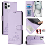 Custodia per telefono in pelle RFID con motivo gatto in rilievo con cordino, For iPhone 11 Pro Max, For iPhone 11, For iPhone 11 Pro, For iPhone XS / X