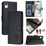 Custodia per telefono in pelle RFID con motivo gatto in rilievo con cordino, For iPhone XR, For iPhone XS Max, For iPhone 8 Plus / 7 Plus