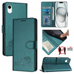 Custodia per telefono in pelle RFID con motivo gatto in rilievo con cordino, For iPhone XR, For iPhone XS Max, For iPhone 8 Plus / 7 Plus