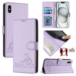Custodia per telefono in pelle RFID con motivo gatto in rilievo con cordino, For iPhone XR, For iPhone XS Max, For iPhone 8 Plus / 7 Plus