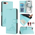 Custodia per telefono in pelle RFID con motivo gatto in rilievo con cordino, For iPhone XR, For iPhone XS Max, For iPhone 8 Plus / 7 Plus