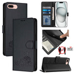Custodia per telefono in pelle RFID con motivo gatto in rilievo con cordino, For iPhone XR, For iPhone XS Max, For iPhone 8 Plus / 7 Plus