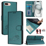 Custodia per telefono in pelle RFID con motivo gatto in rilievo con cordino, For iPhone XR, For iPhone XS Max, For iPhone 8 Plus / 7 Plus