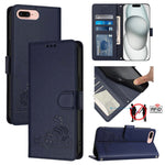 Custodia per telefono in pelle RFID con motivo gatto in rilievo con cordino, For iPhone XR, For iPhone XS Max, For iPhone 8 Plus / 7 Plus