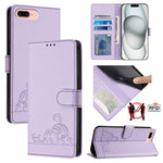 Custodia per telefono in pelle RFID con motivo gatto in rilievo con cordino, For iPhone XR, For iPhone XS Max, For iPhone 8 Plus / 7 Plus