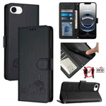 Custodia per telefono in pelle RFID con motivo gatto in rilievo con cordino, For iPhone SE 2024, For iPhone 15 Pro Max, For iPhone 15 Pro, For iPhone 15 Plus