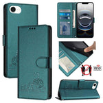 Custodia per telefono in pelle RFID con motivo gatto in rilievo con cordino, For iPhone SE 2024, For iPhone 15 Pro Max, For iPhone 15 Pro, For iPhone 15 Plus