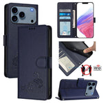 Custodia per telefono in pelle RFID con motivo gatto in rilievo con cordino, For iPhone 17 Pro Max, For iPhone 17 Pro, For iPhone 17, For iPhone Air