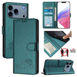 Custodia per telefono in pelle RFID con motivo gatto in rilievo con cordino, For iPhone 17 Pro Max, For iPhone 17 Pro, For iPhone 17, For iPhone Air