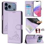 Custodia per telefono in pelle RFID con motivo gatto in rilievo con cordino, For iPhone 17 Pro Max, For iPhone 17 Pro, For iPhone 17, For iPhone Air