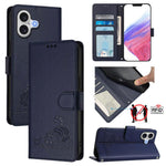 Custodia per telefono in pelle RFID con motivo gatto in rilievo con cordino, For iPhone 17 Pro Max, For iPhone 17 Pro, For iPhone 17, For iPhone Air