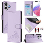 Custodia per telefono in pelle RFID con motivo gatto in rilievo con cordino, For iPhone 17 Pro Max, For iPhone 17 Pro, For iPhone 17, For iPhone Air