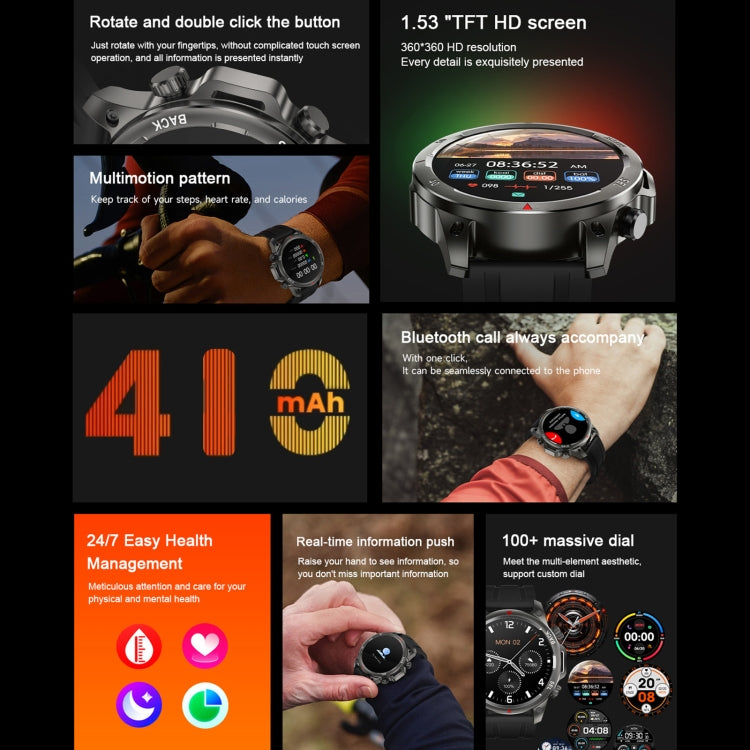 DK68 1,53 pollici IP67 BT 5.0 Smart Watch sportivo fitness, supporto torcia LED / chiamata Bluetooth / sonno / ossigeno nel sangue / frequenza cardiaca / monitor della pressione sanguigna