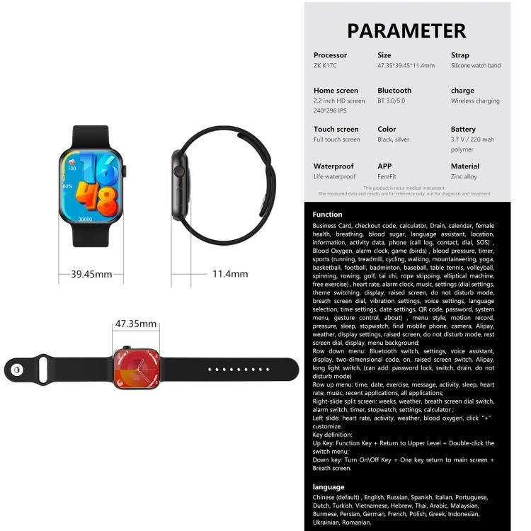 Smartwatch sportivo fitness WS11 MAX da 2,2 pollici, supporto chiamata Bluetooth / sonno / ossigeno nel sangue / frequenza cardiaca / monitoraggio della pressione sanguigna
