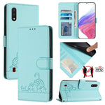 Custodia per telefono in pelle RFID con motivo gatto in rilievo con cordino, For Samsung Galaxy A11 EU Version, For Samsung Galaxy A21 EU Version, For Samsung Galaxy A01 EU Version, For Samsung Galaxy A91/M80s/S10 Lite