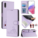 Custodia per telefono in pelle RFID con motivo gatto in rilievo con cordino, For Samsung Galaxy A11 EU Version, For Samsung Galaxy A21 EU Version, For Samsung Galaxy A01 EU Version, For Samsung Galaxy A91/M80s/S10 Lite