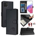 Custodia per telefono in pelle RFID con motivo gatto in rilievo con cordino, For Samsung Galaxy A03 164mm, For Samsung Galaxy A03 166mm, For Samsung Galaxy M52 5G, For Samsung Galaxy M32 4G Global/M22