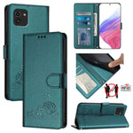Custodia per telefono in pelle RFID con motivo gatto in rilievo con cordino, For Samsung Galaxy A03 164mm, For Samsung Galaxy A03 166mm, For Samsung Galaxy M52 5G, For Samsung Galaxy M32 4G Global/M22