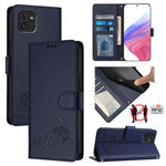 Custodia per telefono in pelle RFID con motivo gatto in rilievo con cordino, For Samsung Galaxy A03 164mm, For Samsung Galaxy A03 166mm, For Samsung Galaxy M52 5G, For Samsung Galaxy M32 4G Global/M22