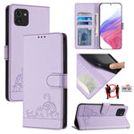 Custodia per telefono in pelle RFID con motivo gatto in rilievo con cordino, For Samsung Galaxy A03 164mm, For Samsung Galaxy A03 166mm, For Samsung Galaxy M52 5G, For Samsung Galaxy M32 4G Global/M22