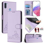 Custodia per telefono in pelle RFID con motivo gatto in rilievo con cordino, For Samsung Galaxy A11 EU Version, For Samsung Galaxy A21 EU Version, For Samsung Galaxy A01 EU Version, For Samsung Galaxy A91/M80s/S10 Lite
