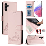 Custodia per telefono in pelle RFID con motivo gatto in rilievo con cordino, For Samsung Galaxy A14 5G/4G, For Samsung Galaxy A34 5G, For Samsung Galaxy A54 5G, For Samsung Galaxy A04 4G/M13 5G