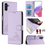 Custodia per telefono in pelle RFID con motivo gatto in rilievo con cordino, For Samsung Galaxy A14 5G/4G, For Samsung Galaxy A34 5G, For Samsung Galaxy A54 5G, For Samsung Galaxy A04 4G/M13 5G