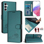Custodia per telefono in pelle RFID con motivo gatto in rilievo con cordino, For Samsung Galaxy A14 5G/4G, For Samsung Galaxy A34 5G, For Samsung Galaxy A54 5G, For Samsung Galaxy A04 4G/M13 5G
