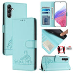 Custodia pelle RFID con motivo gatto per Samsung Galaxy M55