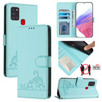 Custodia per telefono in pelle RFID con motivo gatto in rilievo con cordino, For Samsung Galaxy A21s, For Samsung Galaxy A51 5G, For Samsung Galaxy A71 5G, For Samsung Galaxy A31 EU Version