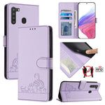 Custodia per telefono in pelle RFID con motivo gatto in rilievo con cordino, For Samsung Galaxy A11 EU Version, For Samsung Galaxy A21 EU Version, For Samsung Galaxy A01 EU Version, For Samsung Galaxy A91/M80s/S10 Lite