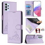 Custodia per telefono in pelle RFID con motivo gatto in rilievo con cordino, For Samsung Galaxy A13 5G/A13 4G/A04s, For Samsung Galaxy F23 5G/M13 4G, For Samsung Galaxy A22 5G/F42 5G, For Samsung Galaxy M53 5G