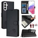Custodia per telefono in pelle RFID con motivo gatto in rilievo con cordino, For Samsung Galaxy M34 5G/F34 5G, For Samsung Galaxy A25 5G Global, For Samsung Galaxy M54 5G Global/F54 5G, For Samsung Galaxy M14 5G Global