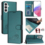 Custodia per telefono in pelle RFID con motivo gatto in rilievo con cordino, For Samsung Galaxy M34 5G/F34 5G, For Samsung Galaxy A25 5G Global, For Samsung Galaxy M54 5G Global/F54 5G, For Samsung Galaxy M14 5G Global
