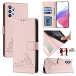 Custodia per telefono in pelle RFID con motivo gatto in rilievo con cordino, For Samsung Galaxy A32 5G/M32 5G, For Samsung Galaxy A52 4G/5G/A52s 5G, For Samsung Galaxy A03s 164mm, For Samsung Galaxy A03s 166mm