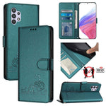 Custodia per telefono in pelle RFID con motivo gatto in rilievo con cordino, For Samsung Galaxy A32 5G/M32 5G, For Samsung Galaxy A52 4G/5G/A52s 5G, For Samsung Galaxy A03s 164mm, For Samsung Galaxy A03s 166mm