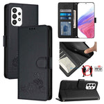 Custodia per telefono in pelle RFID con motivo gatto in rilievo con cordino, For Samsung Galaxy M33 5G Global, For Samsung Galaxy A53 5G, For Samsung Galaxy A73 5G, For Samsung Galaxy A33 5G