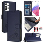 Custodia per telefono in pelle RFID con motivo gatto in rilievo con cordino, For Samsung Galaxy M33 5G Global, For Samsung Galaxy A53 5G, For Samsung Galaxy A73 5G, For Samsung Galaxy A33 5G