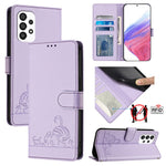 Custodia per telefono in pelle RFID con motivo gatto in rilievo con cordino, For Samsung Galaxy M33 5G Global, For Samsung Galaxy A53 5G, For Samsung Galaxy A73 5G, For Samsung Galaxy A33 5G
