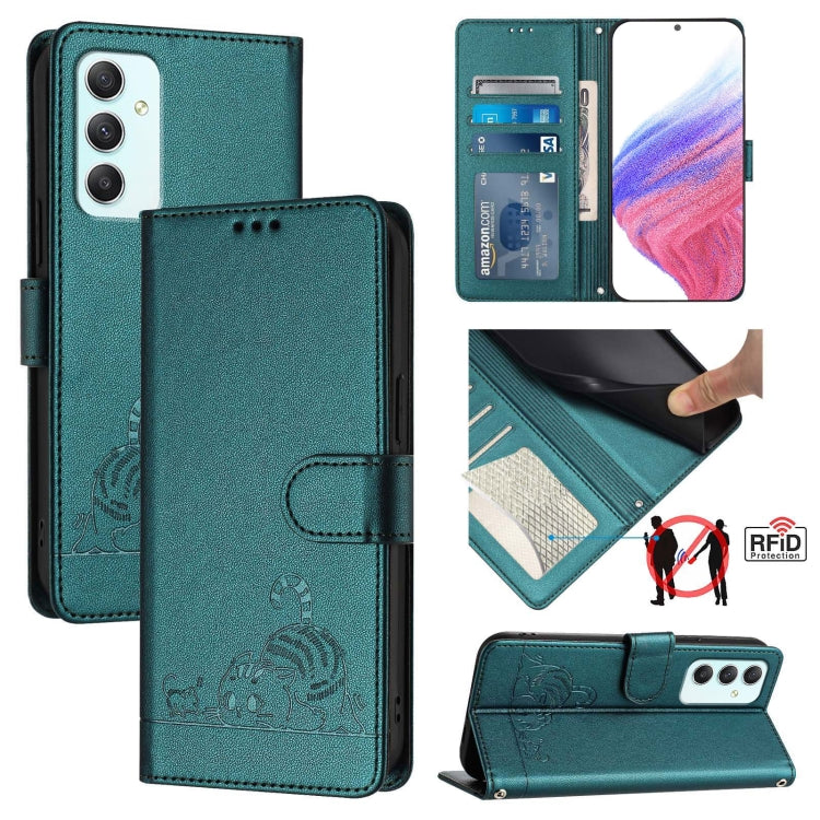 Custodia pelle RFID con motivo gatto per Samsung Galaxy A55 5G