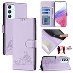 Custodia pelle RFID con motivo gatto per Samsung Galaxy A55 5G