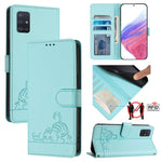 Custodia per telefono in pelle RFID con motivo gatto in rilievo con cordino, For Samsung Galaxy A21s, For Samsung Galaxy A51 5G, For Samsung Galaxy A71 5G, For Samsung Galaxy A31 EU Version