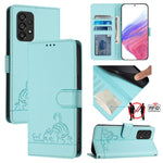 Custodia per telefono in pelle RFID con motivo gatto in rilievo con cordino, For Samsung Galaxy M33 5G Global, For Samsung Galaxy A53 5G, For Samsung Galaxy A73 5G, For Samsung Galaxy A33 5G