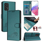 Custodia per telefono in pelle RFID con motivo gatto in rilievo con cordino, For Samsung Galaxy M33 5G Global, For Samsung Galaxy A53 5G, For Samsung Galaxy A73 5G, For Samsung Galaxy A33 5G