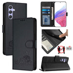 Custodia per telefono in pelle RFID con motivo gatto in rilievo con cordino, For Samsung Galaxy A14 5G/4G, For Samsung Galaxy A34 5G, For Samsung Galaxy A54 5G, For Samsung Galaxy A04 4G/M13 5G