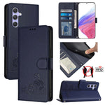Custodia per telefono in pelle RFID con motivo gatto in rilievo con cordino, For Samsung Galaxy A14 5G/4G, For Samsung Galaxy A34 5G, For Samsung Galaxy A54 5G, For Samsung Galaxy A04 4G/M13 5G