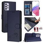 Custodia per telefono in pelle RFID con motivo gatto in rilievo con cordino, For Samsung Galaxy M62, For Samsung Galaxy A32 4G, For Samsung Galaxy A02/M02, For Samsung Galaxy A72 4G