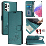 Custodia per telefono in pelle RFID con motivo gatto in rilievo con cordino, For Samsung Galaxy M33 5G Global, For Samsung Galaxy A53 5G, For Samsung Galaxy A73 5G, For Samsung Galaxy A33 5G