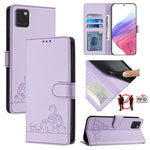 Custodia per telefono in pelle RFID con motivo gatto in rilievo con cordino, For Samsung Galaxy A81/Note10 Lite/M60s, For Samsung Galaxy A71 4G, For Samsung Galaxy A51 4G/M40s, For Samsung Galaxy A70/A70s